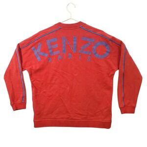 Kenzo Paris Mens V-Neck Sweatshirt Red Orange Size Large Spirit Jersey Fleece